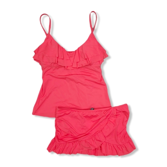 Kenneth Cole Reaction Coral Pink Swim 2 Piece with Ruffle Accents, Nwt, Size M - Picture 1 of 15